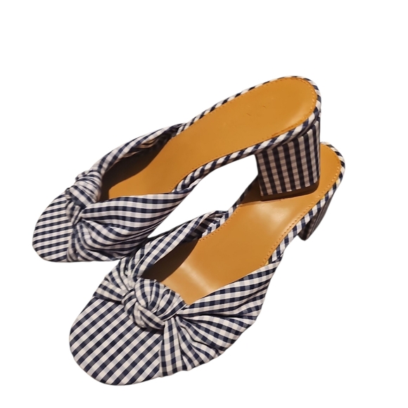 J. Crew Navy Blue White Knotted block-heel sandals in gingham Sz 7.5 New SH406 - Picture 6 of 7